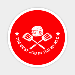 Funny Cute Cartoon Burger Best Fry Cook Slogan Magnet